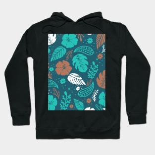 Foliage & Hibiscus Pattern - Navy Hoodie